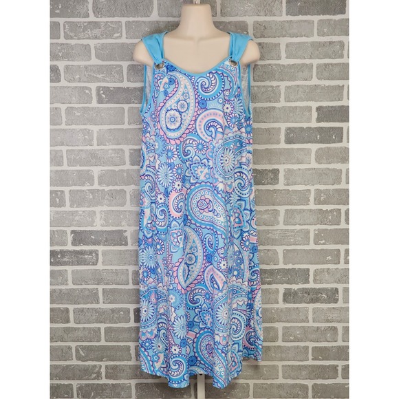Modlilly Paisley Tank Dress‎ Women's Large Blue Pink Casual Summer Beach Pool - Picture 1 of 8